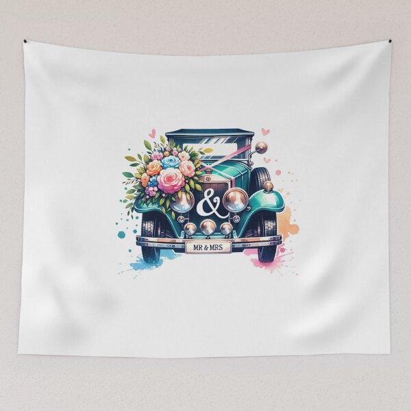 Item preview, "MR & MRS" Classic Wedding Car – Vintage Floral Design for Wedding Celebrations designed and sold by artedigital99.