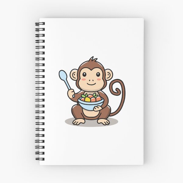 Item preview, Illustration of cute monkey holding a fruit bowl with a spoon designed and sold by rasagamastore.