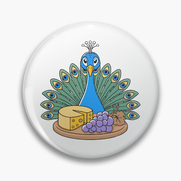Item preview, Cute peacock with a cheese platter and grapes designed and sold by rasagamastore.