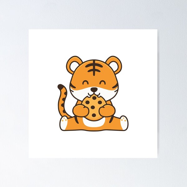 Item preview, Simple illustration of cute tiger eating a cookie designed and sold by rasagamastore.