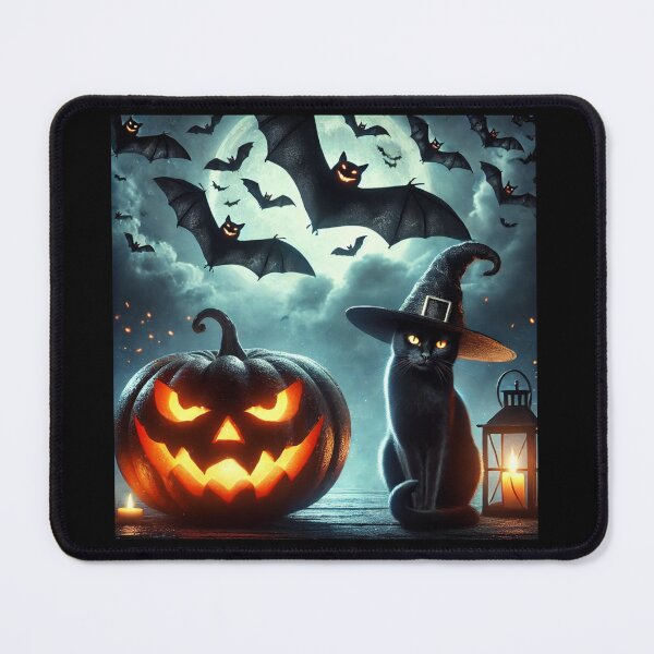 Item preview, A spooky Halloween scene featuring a group of flying bats with eerie, glowing eyes in a night sky. Below, a grinning pumpkin with a sinister carved fa designed and sold by lifestylegate.