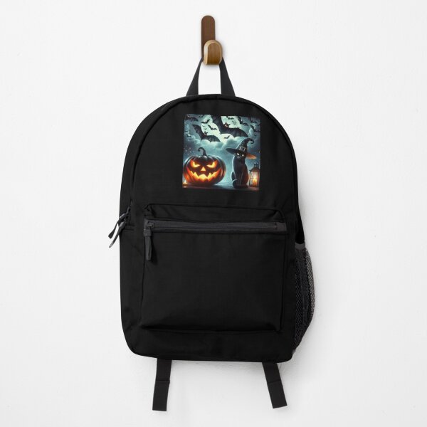 Item preview, A spooky Halloween scene featuring a group of flying bats with eerie, glowing eyes in a night sky. Below, a grinning pumpkin with a sinister carved fa designed and sold by lifestylegate.