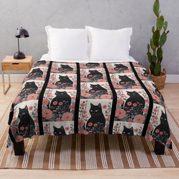 Item preview, Black cat cover with a floral autumn pattern in bright colors. designed and sold by Catophile.
