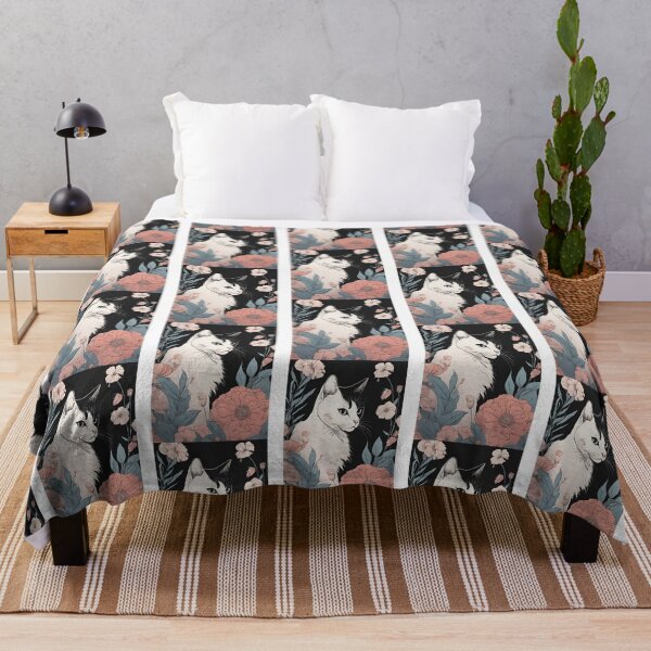 Item preview, Black and white cat cover with a floral autumn pattern in bright colors. designed and sold by Catophile.