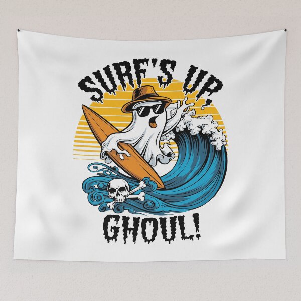 Item preview, Surf’s Up Ghoul Fun Surfing Ghost Halloween designed and sold by Quirky Shirts.