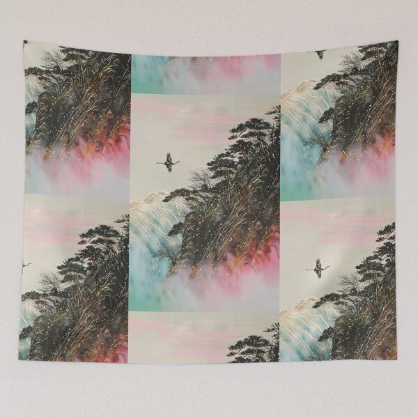 Item preview, Mystic Mountains and Cranes - Chinese Landscape Art designed and sold by Piotrek0001.