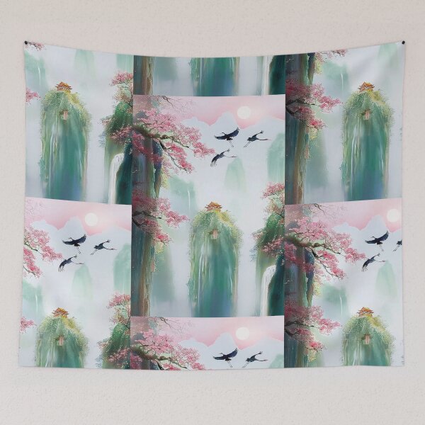 Item preview, Mystic Mountains and Cranes - Chinese Landscape Art designed and sold by Piotrek0001.