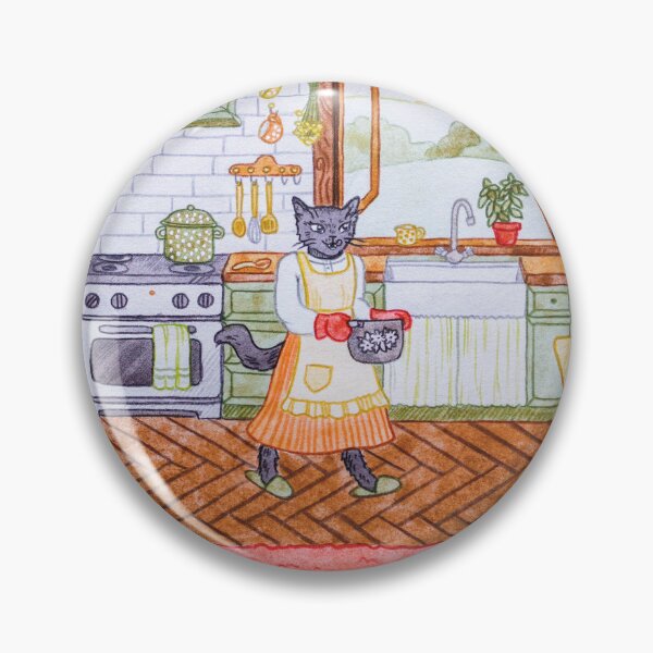Item preview, Cats Making Jam and Preserving Fruits and Veggies in a Cottage in Summer watercolour and pencil illustration designed and sold by Alika's  Garden.