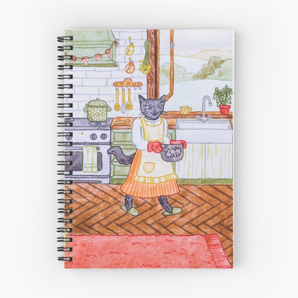 Item preview, Cats Making Jam and Preserving Fruits and Veggies in a Cottage in Summer watercolour and pencil illustration designed and sold by Alika's  Garden.