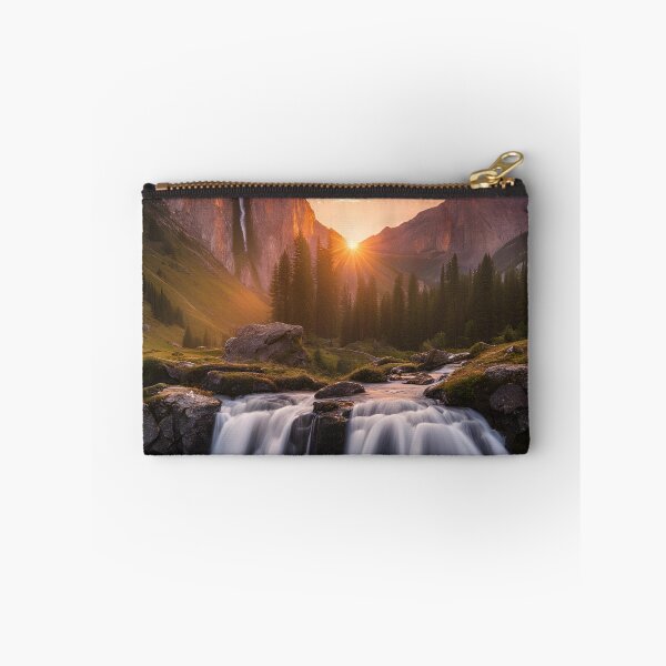 Item preview, Mountain waterfall at sunset print.  designed and sold by NicMacTees.