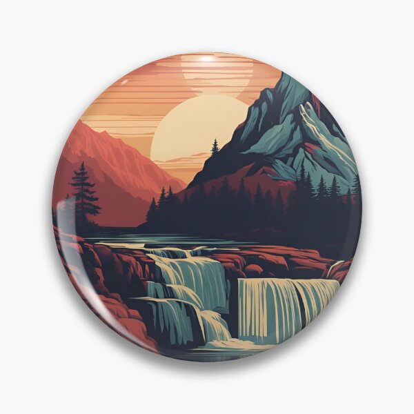 Item preview, Vintage waterfall mountain sunset.  designed and sold by NicMacTees.