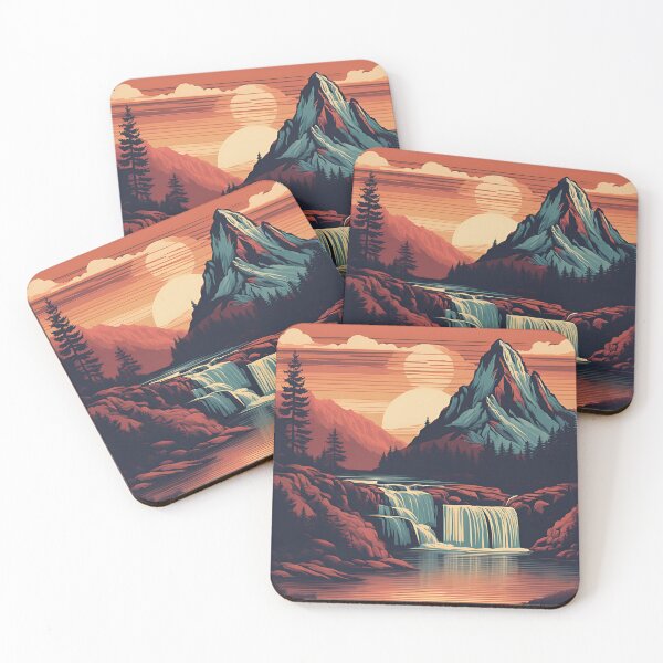 Item preview, Vintage waterfall mountain sunset.  designed and sold by NicMacTees.