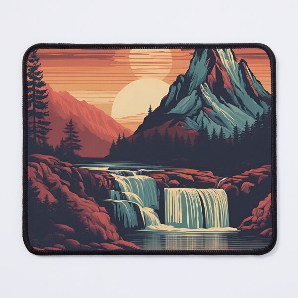 Item preview, Vintage waterfall mountain sunset. designed and sold by NicMacTees.