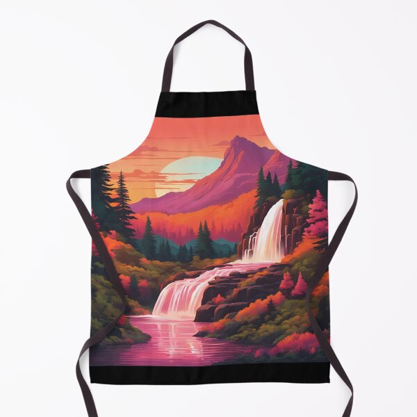 Item preview, Retro mountains sunset with waterfall designed and sold by NicMacTees.