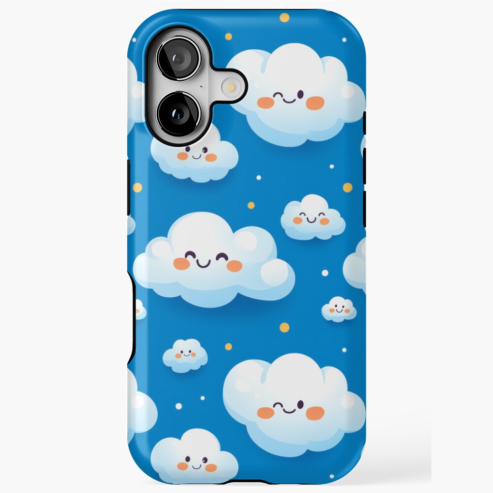 Cute Fluffy Cloud Party in Blue Sky iPhone Tough Case