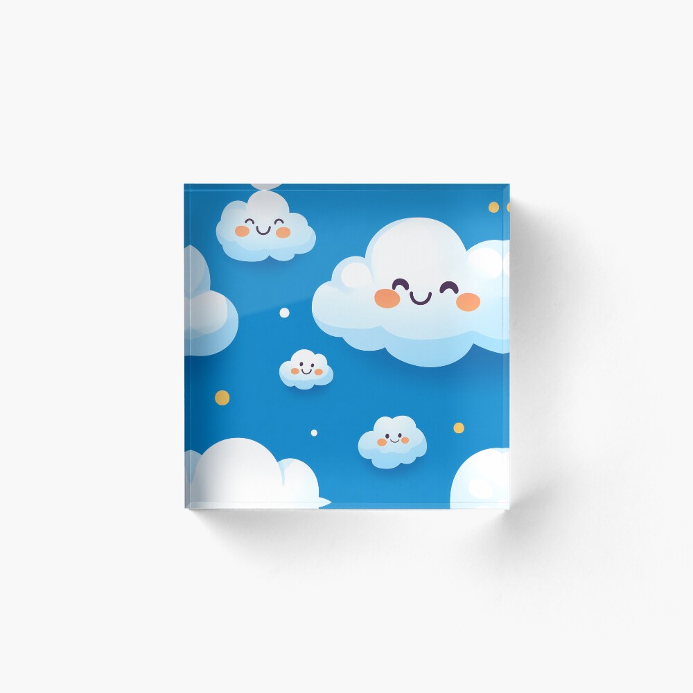 Acrylic Block Cute Fluffy Cloud Party in Blue Sky Acrylic Block Cute Fluffy Cloud Party in Blue Sky