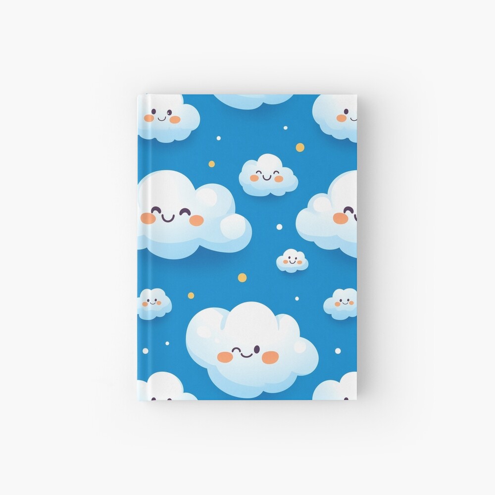 Hardcover Journal - Cute Fluffy Cloud Party in Blue Sky
