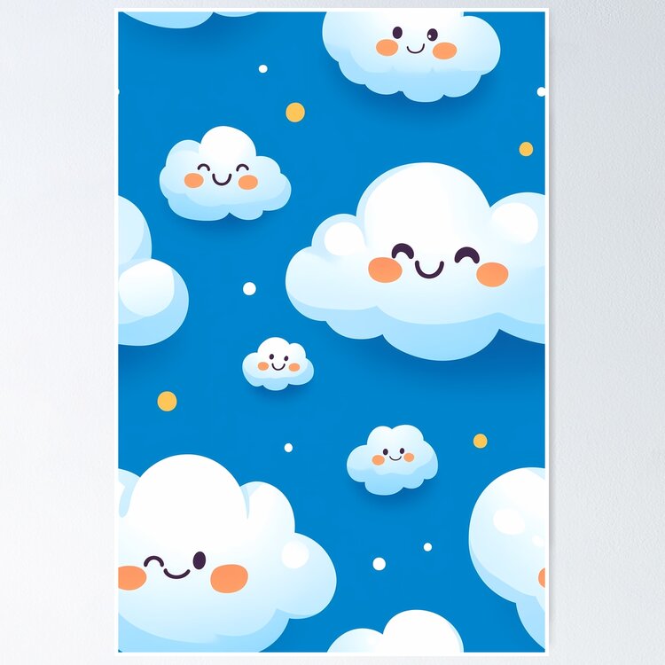 Poster Cute Fluffy Cloud Party in Blue Sky Poster