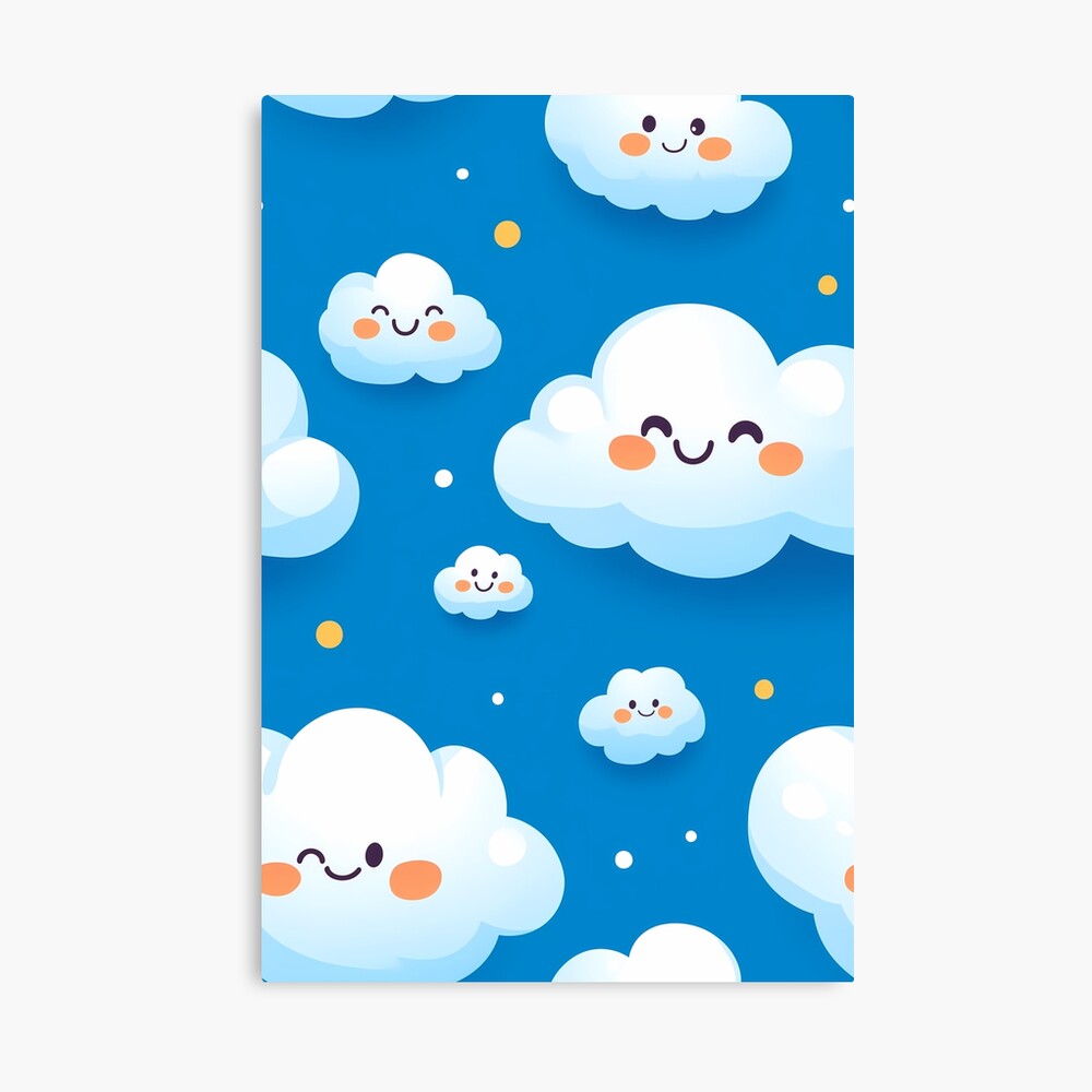 Canvas Print Cute Fluffy Cloud Party in Blue Sky Canvas Print