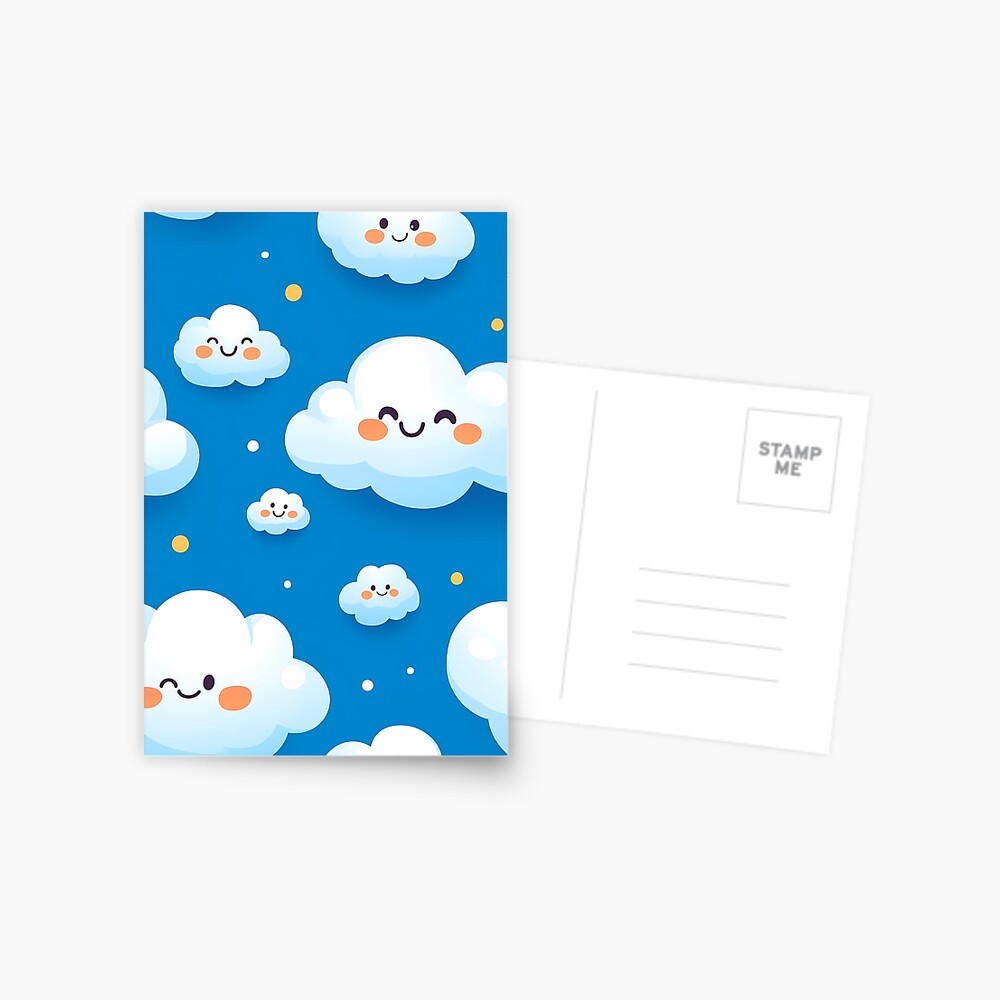 Postcard - Cute Fluffy Cloud Party in Blue Sky
