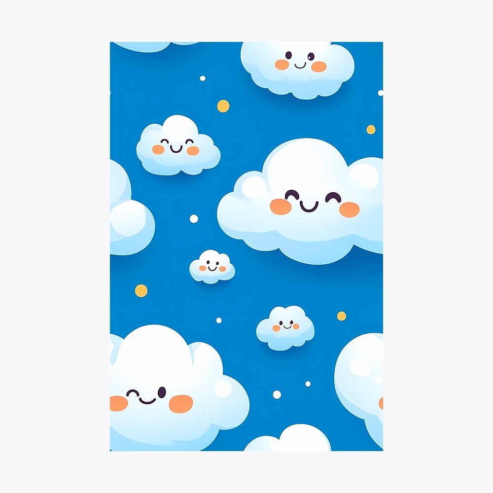 Cute Fluffy Cloud Party in Blue Sky (Photographic Print)