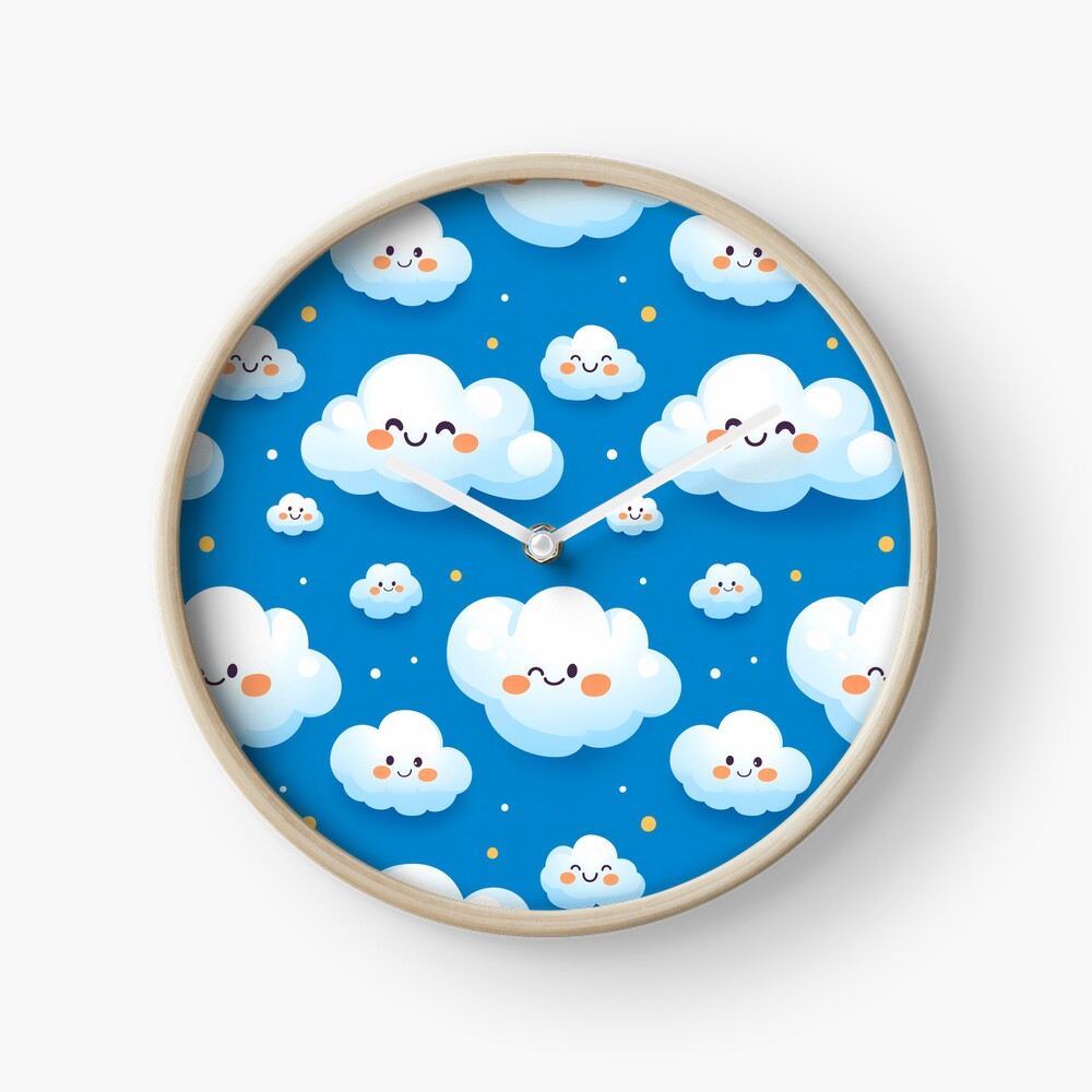Clock Cute Fluffy Cloud Party in Blue Sky Clock