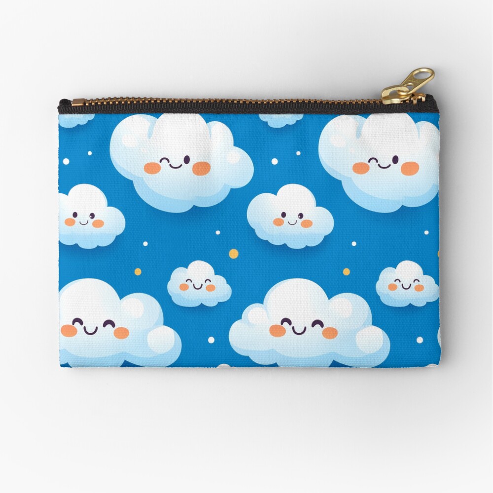 Cute Fluffy Cloud Party in Blue Sky Zipper Pouch