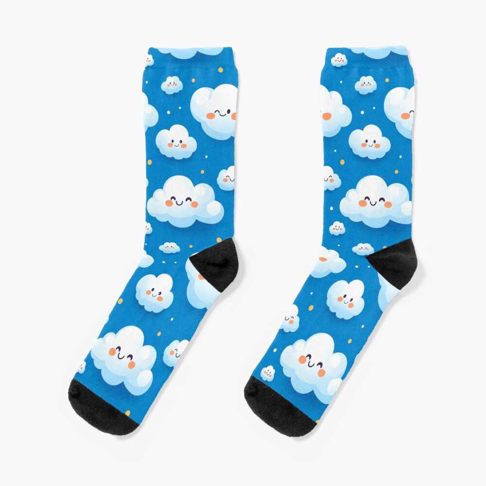 Socks - Cute Fluffy Cloud Party in Blue Sky