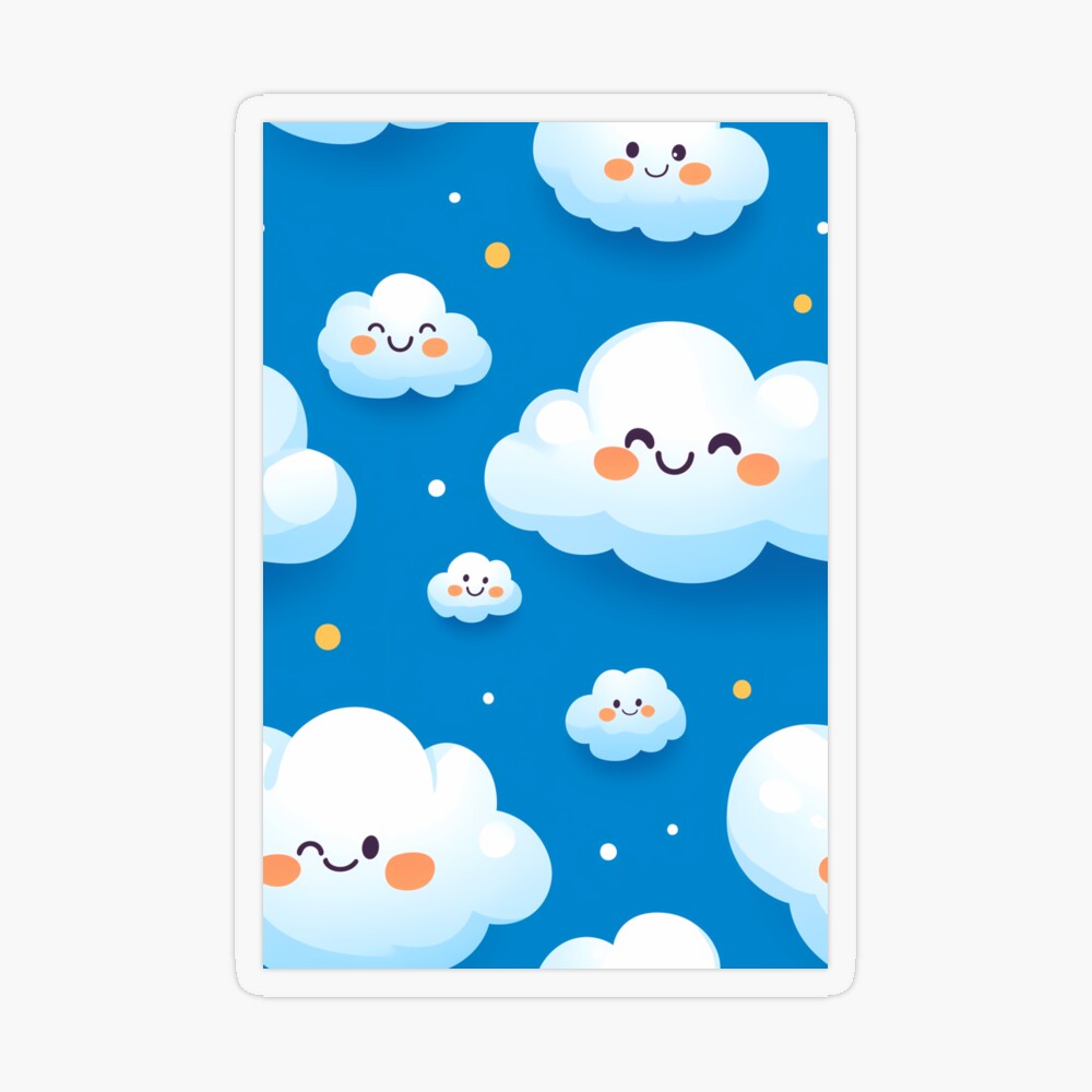 Transparent Sticker: Cute Fluffy Cloud Party in Blue Sky
