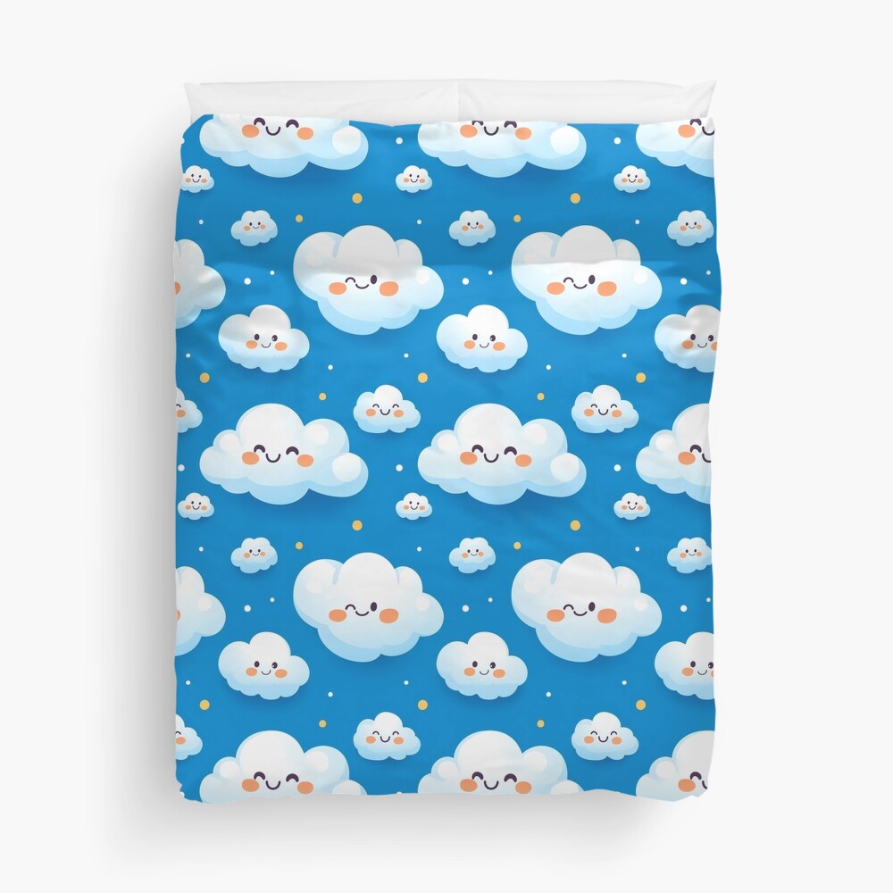 Duvet Cover Cute Fluffy Cloud Party in Blue Sky