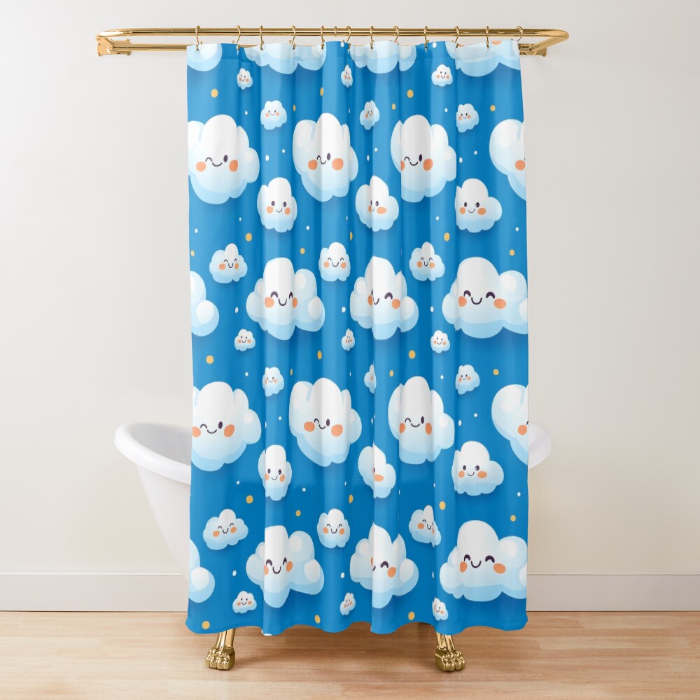 Shower Curtain Cute Fluffy Cloud Party in Blue Sky Shower Curtain