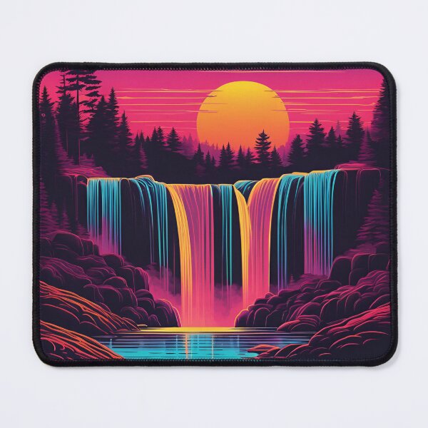 Item preview, Retro neon waterfall at sunset in the forest designed and sold by NicMacTees.