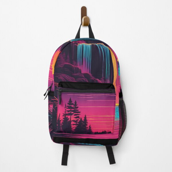 Item preview, Retro neon waterfall at sunset in the forest designed and sold by NicMacTees.