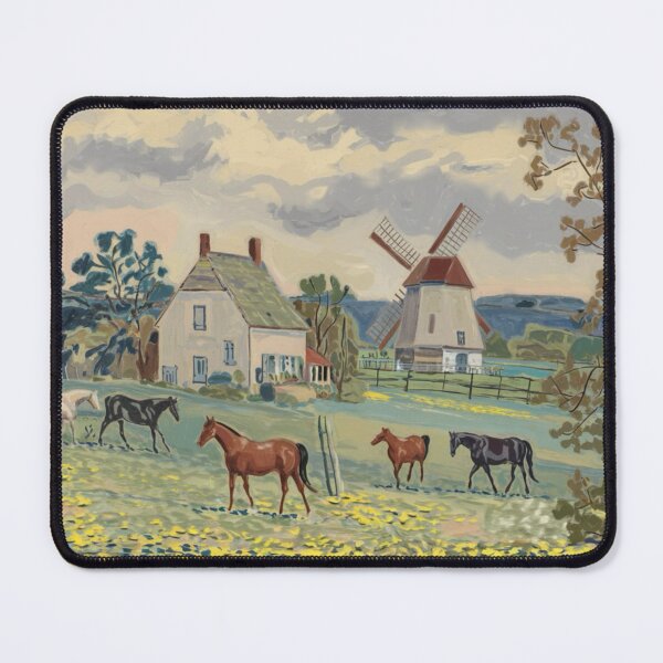 Item preview, French Windmill and Grazing Horses – Scenic Rural Landscape designed and sold by CARRAANN.