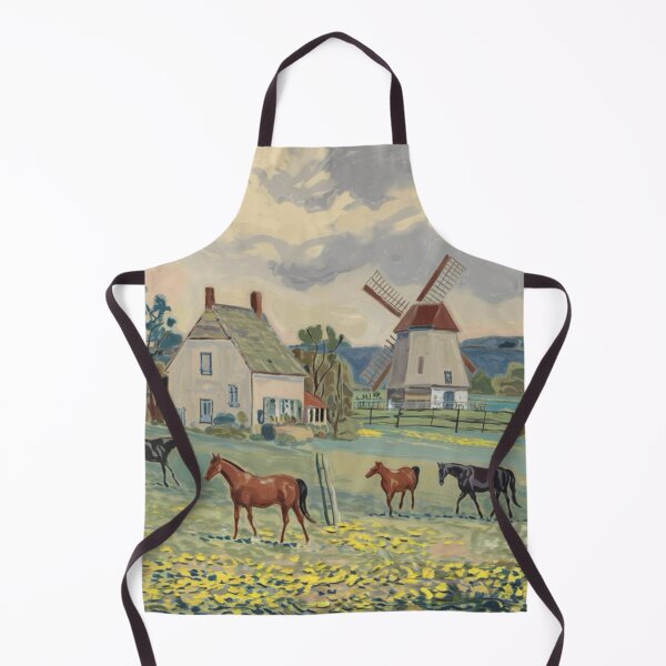 Item preview, French Windmill and Grazing Horses – Scenic Rural Landscape designed and sold by CARRAANN.