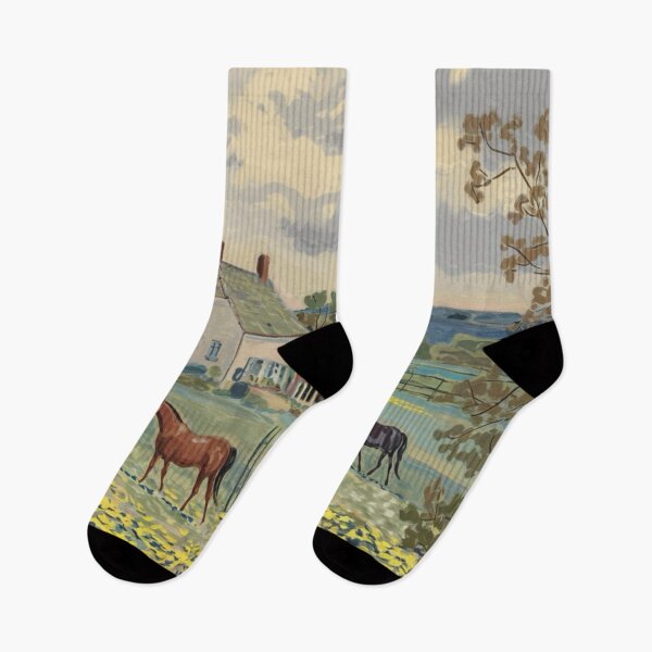 Item preview, French Windmill and Grazing Horses – Scenic Rural Landscape designed and sold by CARRAANN.