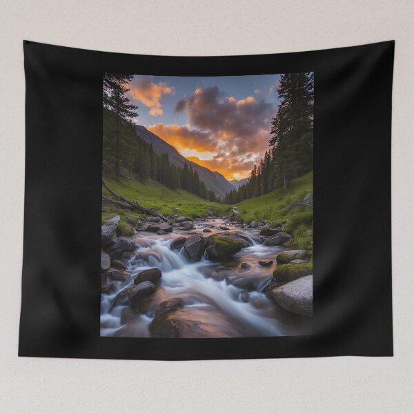 Item preview, Mountain stream at sunset designed and sold by NicMacTees.