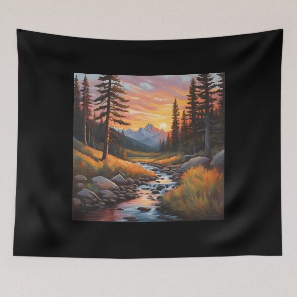 Item preview, Vintage mountain stream at sunset design designed and sold by NicMacTees.