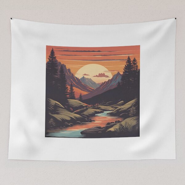 Item preview, Vintage mountain stream at sunset  designed and sold by NicMacTees.