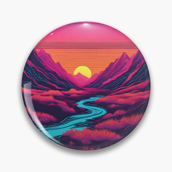 Item preview, Retro Neon Mountain stream at sunset designed and sold by NicMacTees.