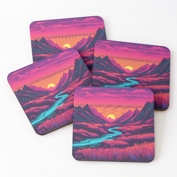 Item preview, Retro Neon Mountain stream at sunset designed and sold by NicMacTees.