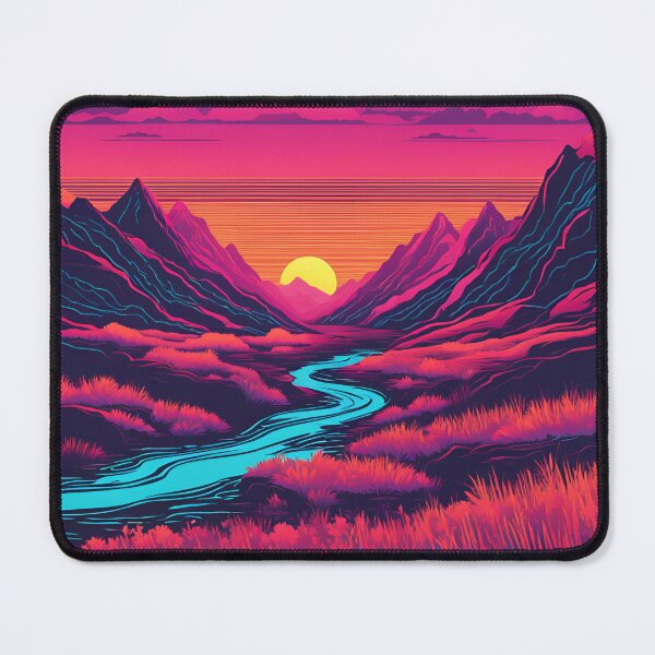 Item preview, Retro Neon Mountain stream at sunset designed and sold by NicMacTees.