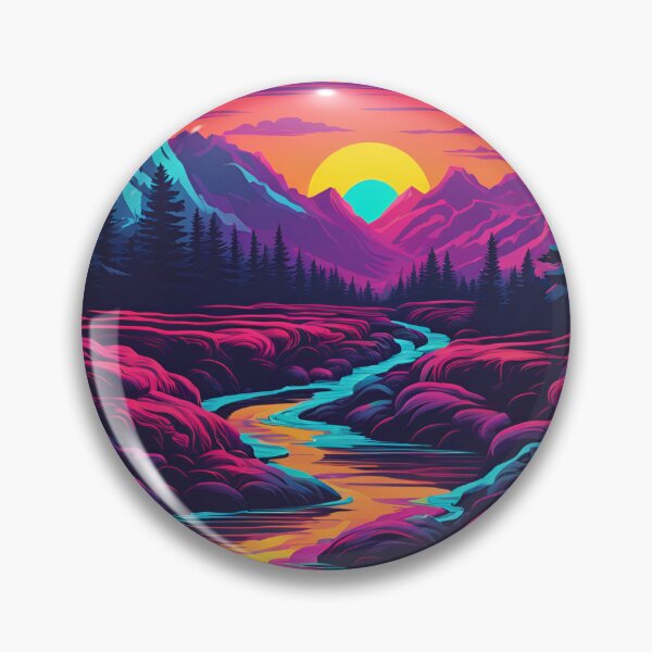 Item preview, Retro neon mountain stream at sunrise designed and sold by NicMacTees.