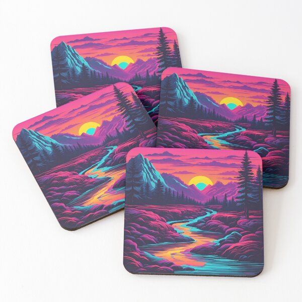 Item preview, Retro neon mountain stream at sunrise designed and sold by NicMacTees.