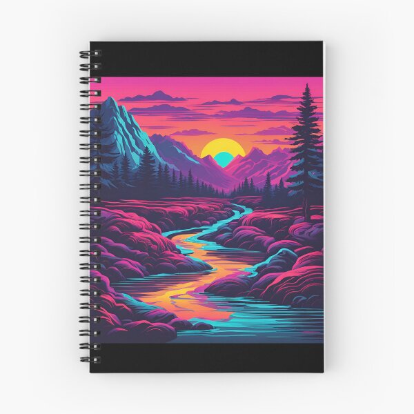 Item preview, Retro neon mountain stream at sunrise designed and sold by NicMacTees.
