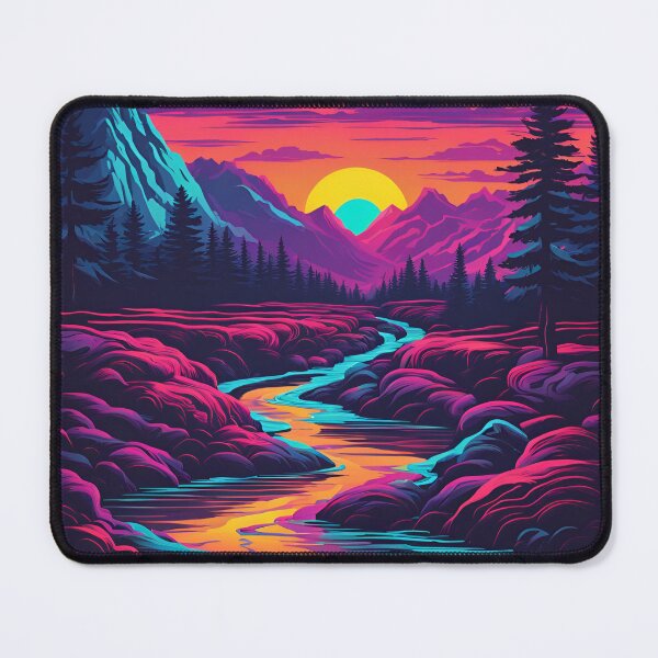 Item preview, Retro neon mountain stream at sunrise designed and sold by NicMacTees.