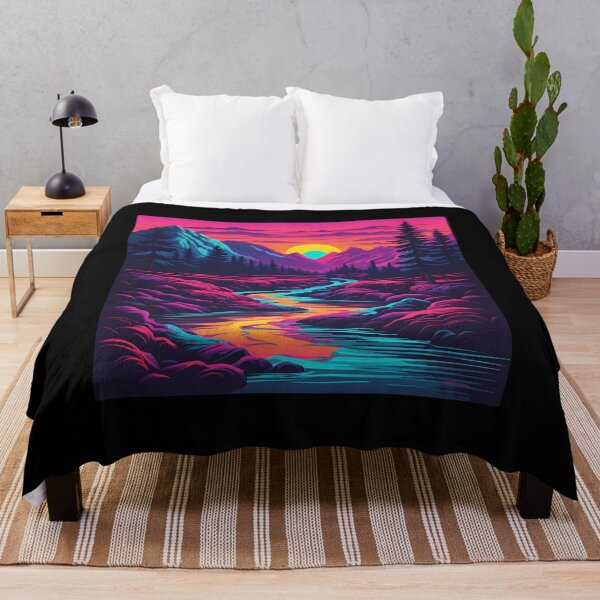 Item preview, Retro neon mountain stream at sunrise designed and sold by NicMacTees.