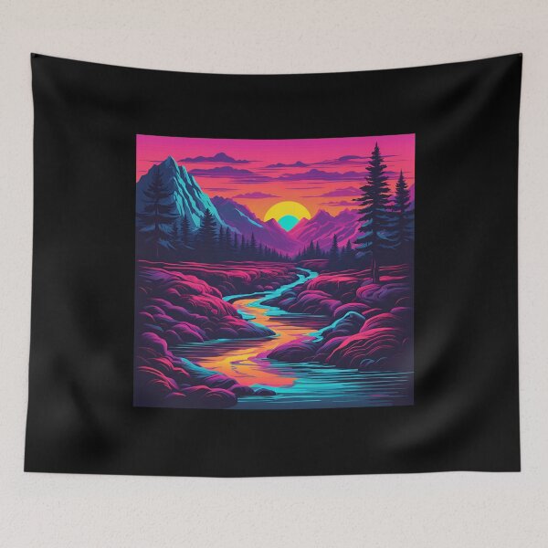 Item preview, Retro neon mountain stream at sunrise designed and sold by NicMacTees.