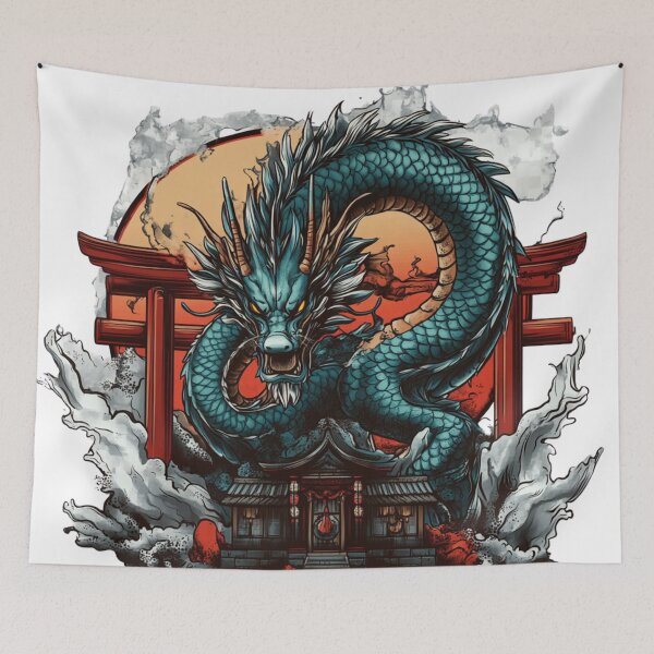 Item preview, Azure Dragon with Japanese Statue in Serene Harmony designed and sold by MythSpire.