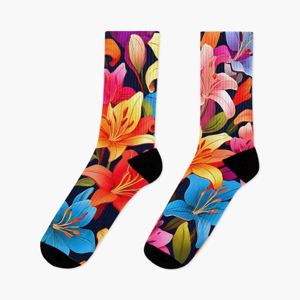 Item preview, A whimsical pattern of rainbow-colored lilies designed and sold by Tchoice.